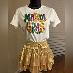 Day + Moon Gold Ruffled Skort